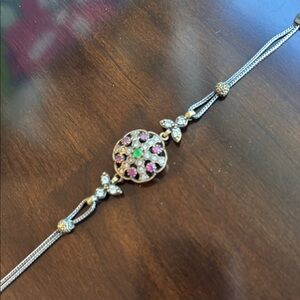 Turkish Elegant Gold Tone and Sterling Silver Bracelet with Multicolor Gemstones
